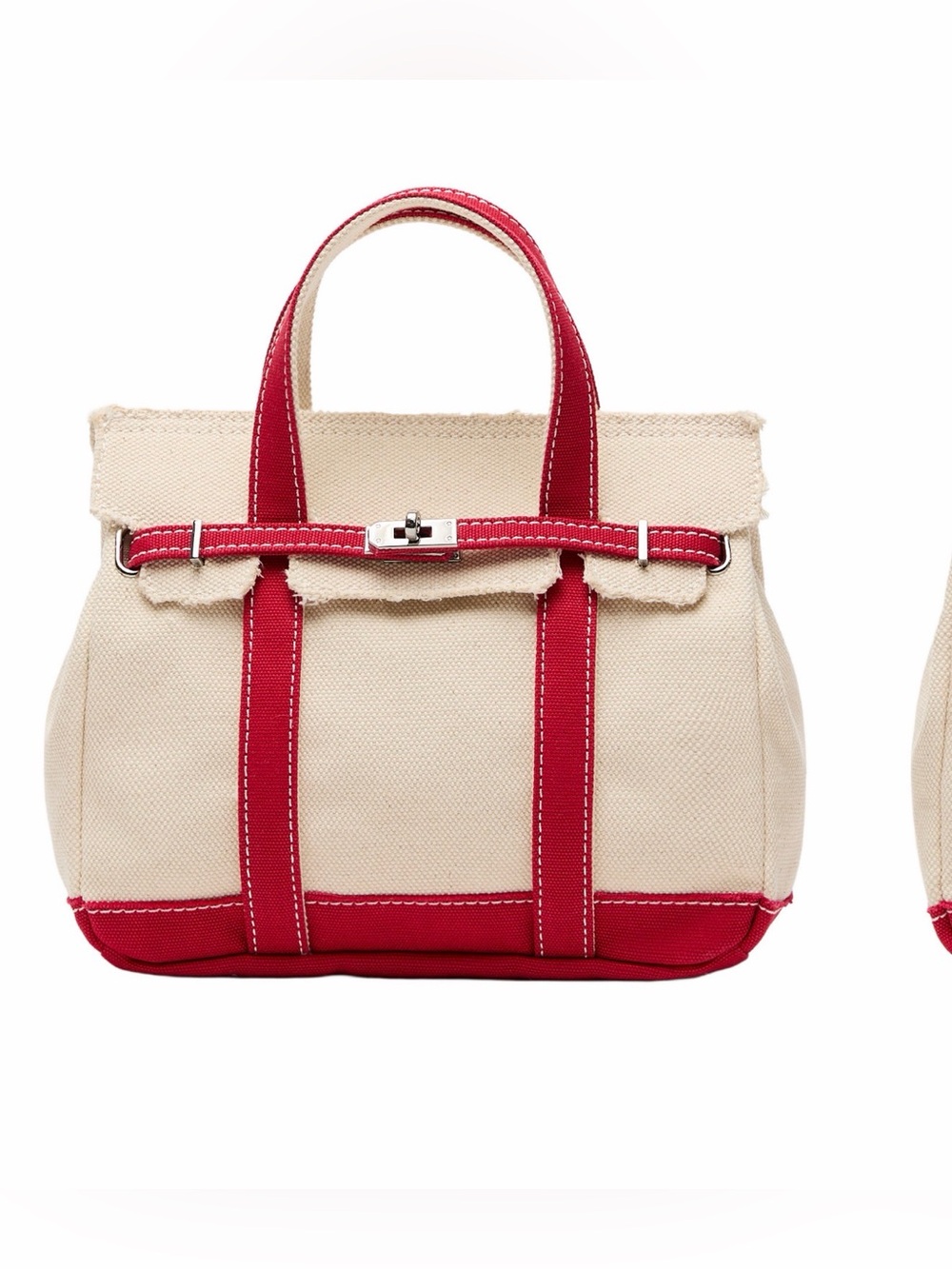 Macy's Cream Canvas Tote with Red Trim